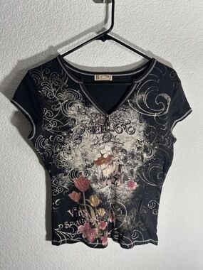 Blue Canyon Vintage Y2K Womens Medium Black Paris Split Henley Shirt